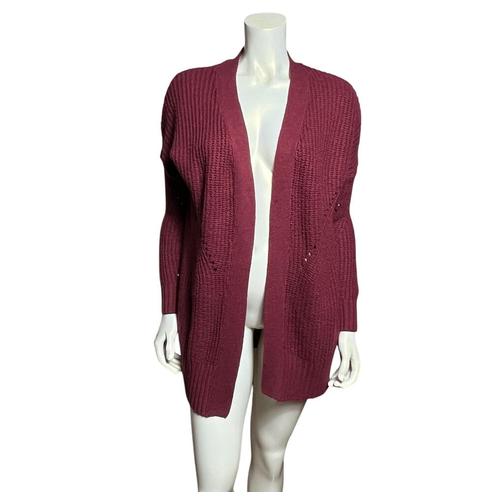 Daytrip Burgundy Knit Open Front Cardigan Duster Sweater Size Small